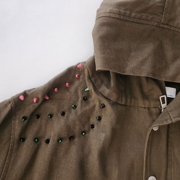 Zara basic army green graphic Hooded Jacket - Picture 7 of 13